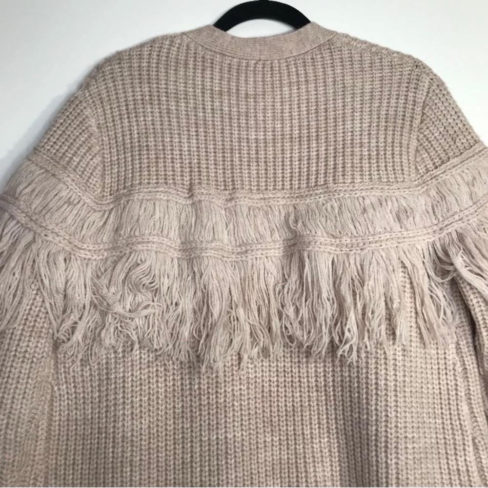 Madewell Beige Chunky Cableknit Fringe Cardigan Sweater M Long Lined Oversized - Picture 6 of 8
